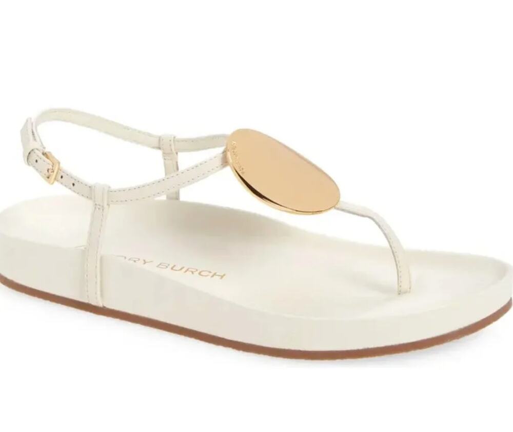 Tory Burch Patos Disk Leather Thong Sandal Ivory